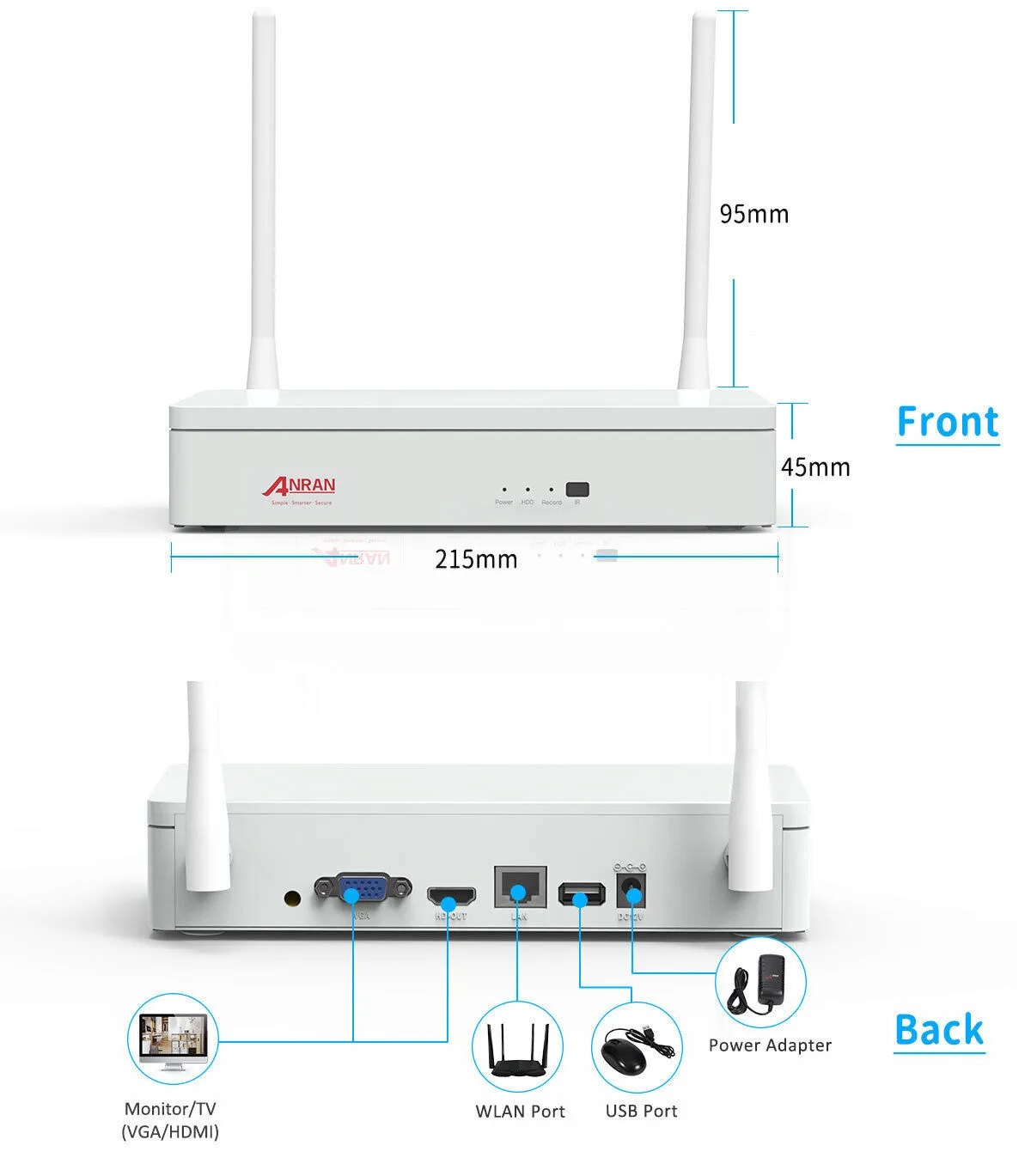 ANRAN 8CH bezprzewodowy NVR dla ANRAN 3MP lub 5MP Wifi