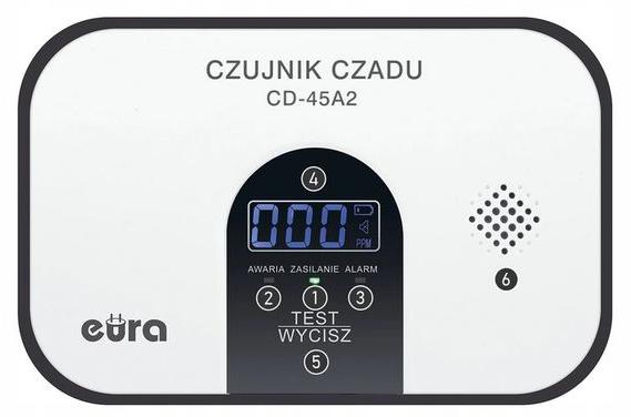 Czujnik czadu EURA CD-45A2 wolnostojący, bateryjny, wyswietlacz LCD - obrazek 3