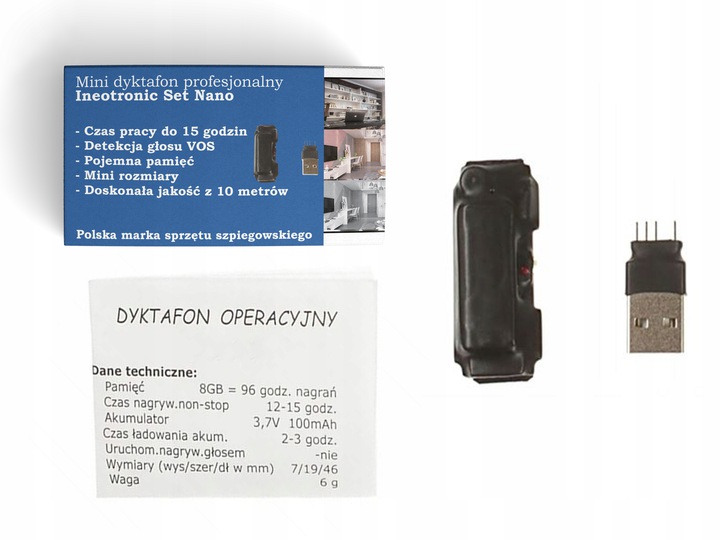 Mini Dyktafon szpiegowski do ukrycia MKX mini 8GB VOS 15h (Detekcja Głosu) - obrazek 7