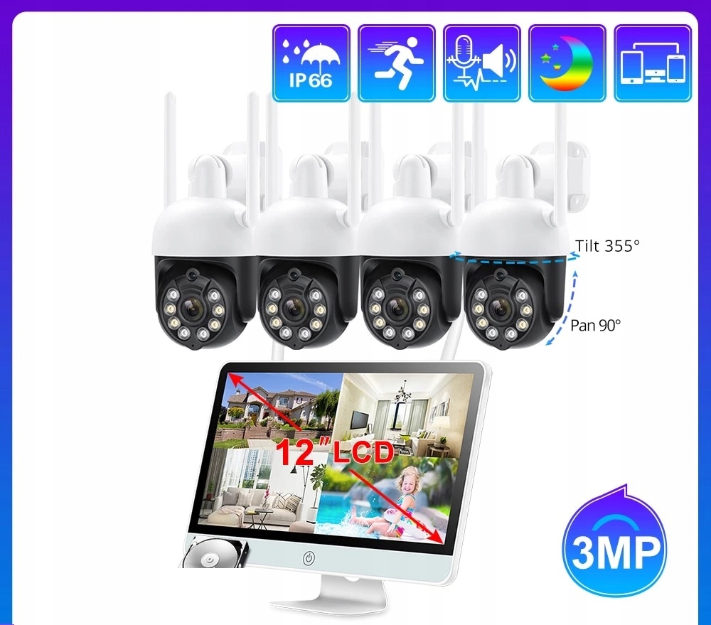 ZESTAW KAMER OBROTOWYCH Z AUTOTRACKINGIEM LCD NVR