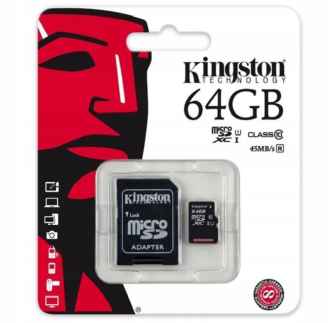 Karta micro sd 64GB do kamer monitoringu klasa 10