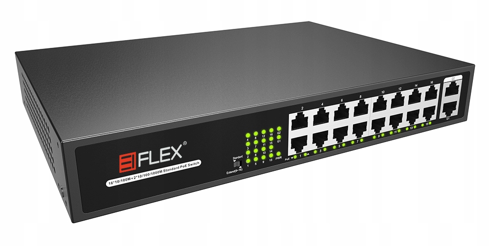 Switch PoE 16x POE +2x Gigabit Uplink 160W montaż RACK 1U EIFLEX - obrazek 2