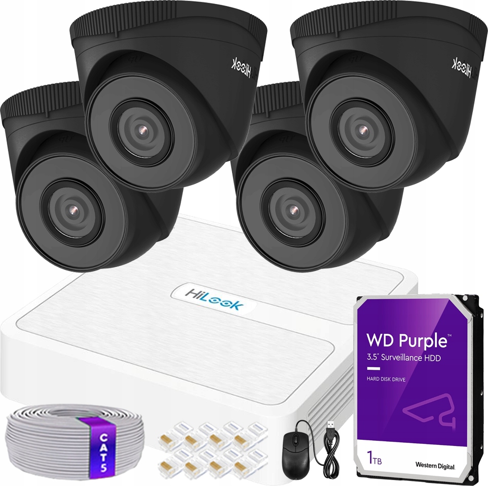 Zestaw do monitoringu HiLook KIT-HIK-IPCAM-T5 Black POE Hilook by Hikvision
