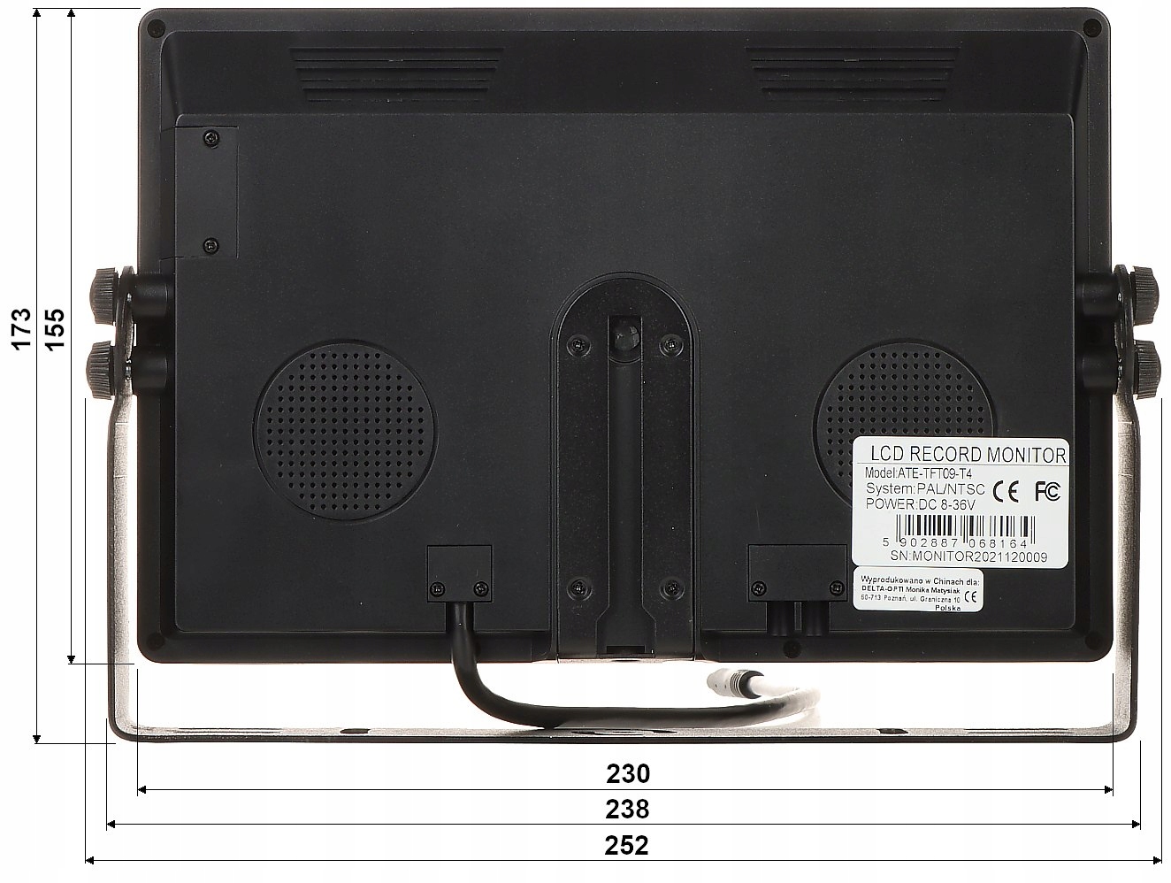 MONITOR SAMOCHODOWY ATE-TFT09-T4 9 " AUTONE - obrazek 3