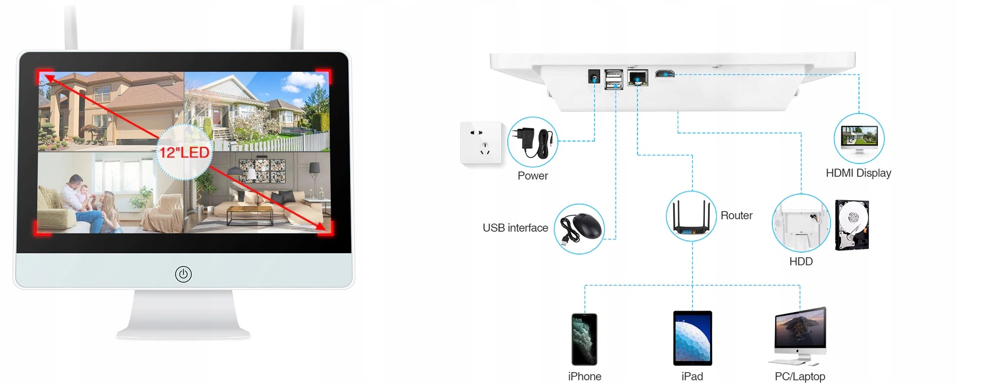 MONITORING BEZPRZEWODOWY WIFI 2MPX LCD i NVR 2w1 - obrazek 3