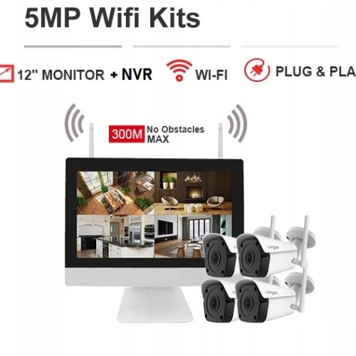 ZESTAW MONITORINGU WIFI 4 KAMERY 2,8 IP 2MPX + LCD
