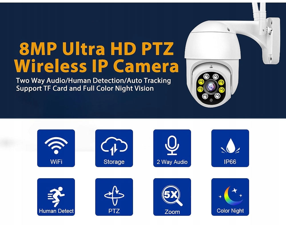 8MPX 4K KAMERA OBROTOWA WIFI PTZ Auto Tracking - obrazek 2