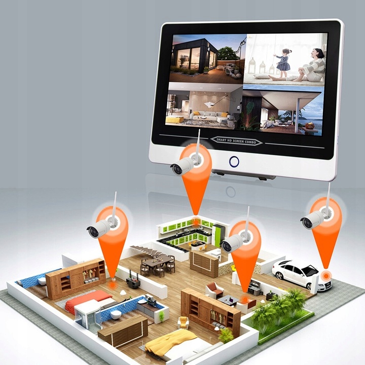 MONITORING WIFI 4 KAMERY 2w1 MONITOR + NAGRYWARKA - obrazek 3
