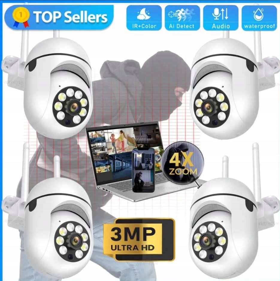 Zestaw 4 kamer wifi obrotowych FULL HD 3 Mpx