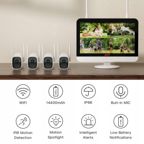 zestaw kamer wifi na baterie + nagrywarka w LCD