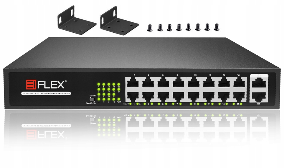 Switch PoE 16x POE +2x Gigabit Uplink 160W montaż RACK 1U EIFLEX