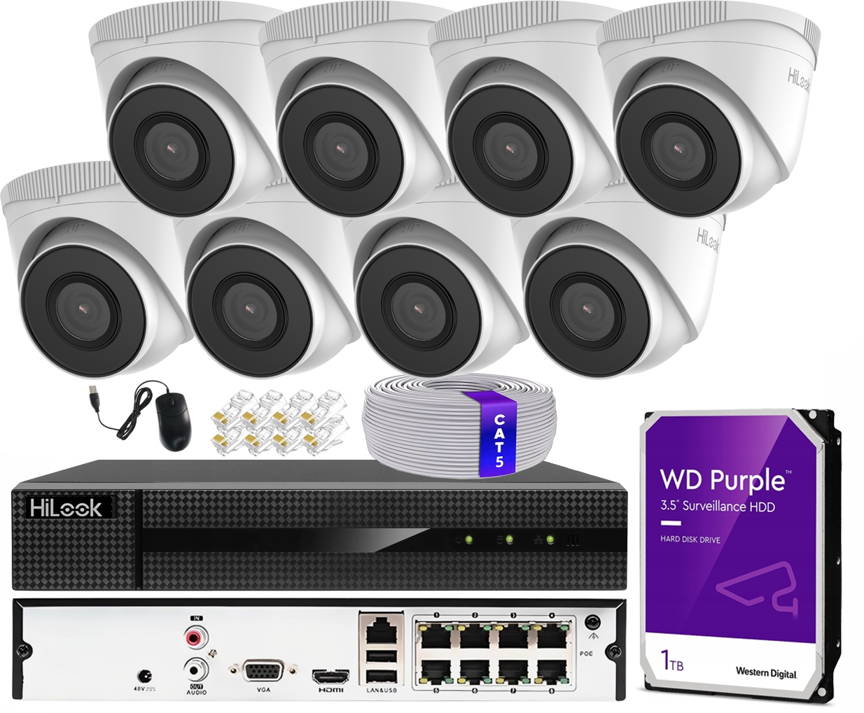 Zestaw do monitoringu HiLook by Hikvision T5 8x PoE KIT 5MPX