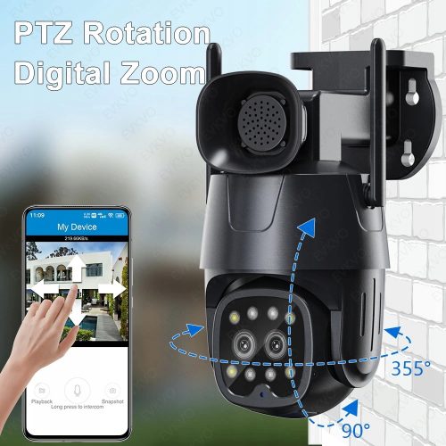 OBROTOWA KAMERA 4G WIFI LTE Z SYRENĄ DŹWIĘKOWĄ 4K 8MP slot mSD