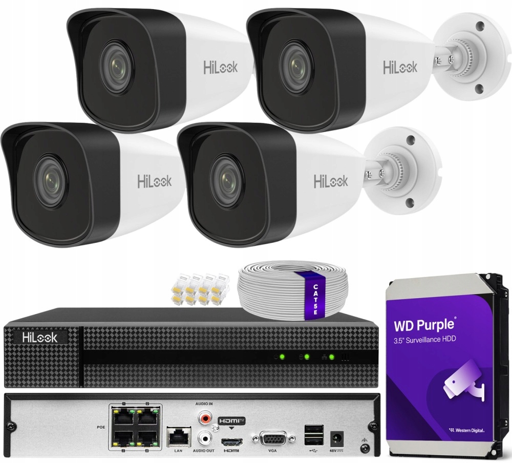 Zestaw monitoringu dom kamera IP 4x IPC-B150H BLACK 5MPx PoE IR 30 m