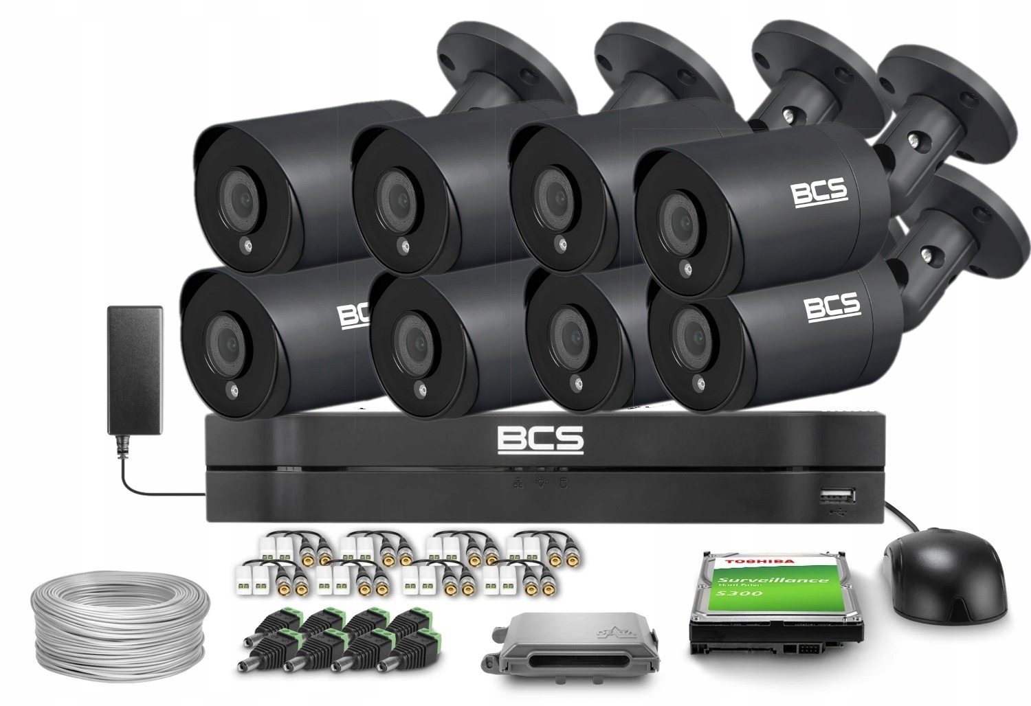Zestaw do monitoringu AHD 8x BCS-TA25FSR4-G 5Mpx IR 40m mikrofon 1TB