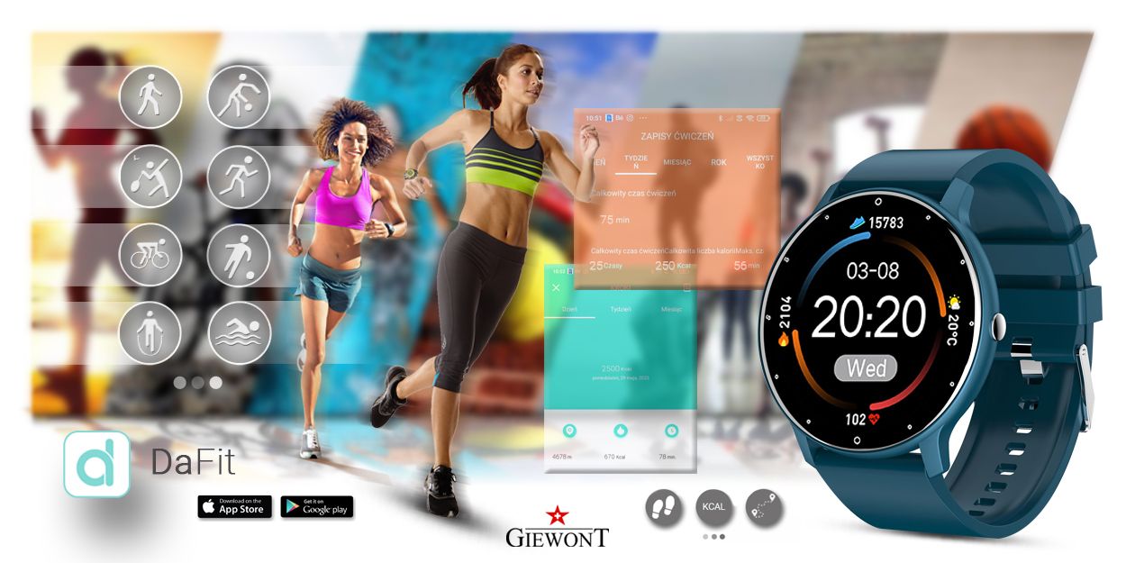Smartwatch Giewont GW120-4 Niebieski i Niebieski Pasek Silikonowy - obrazek 9