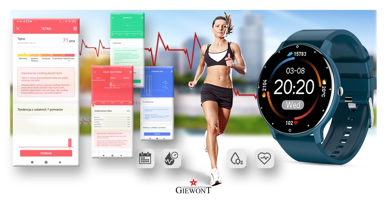 Smartwatch Giewont GW120-4 Niebieski i Niebieski Pasek Silikonowy - obrazek 10