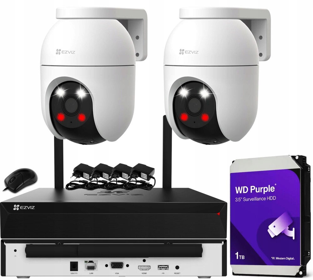 Zestaw monitoringu dom IP kamera obrotowa WiFi 2x C8c 3K 5MPx IR 30 m audio