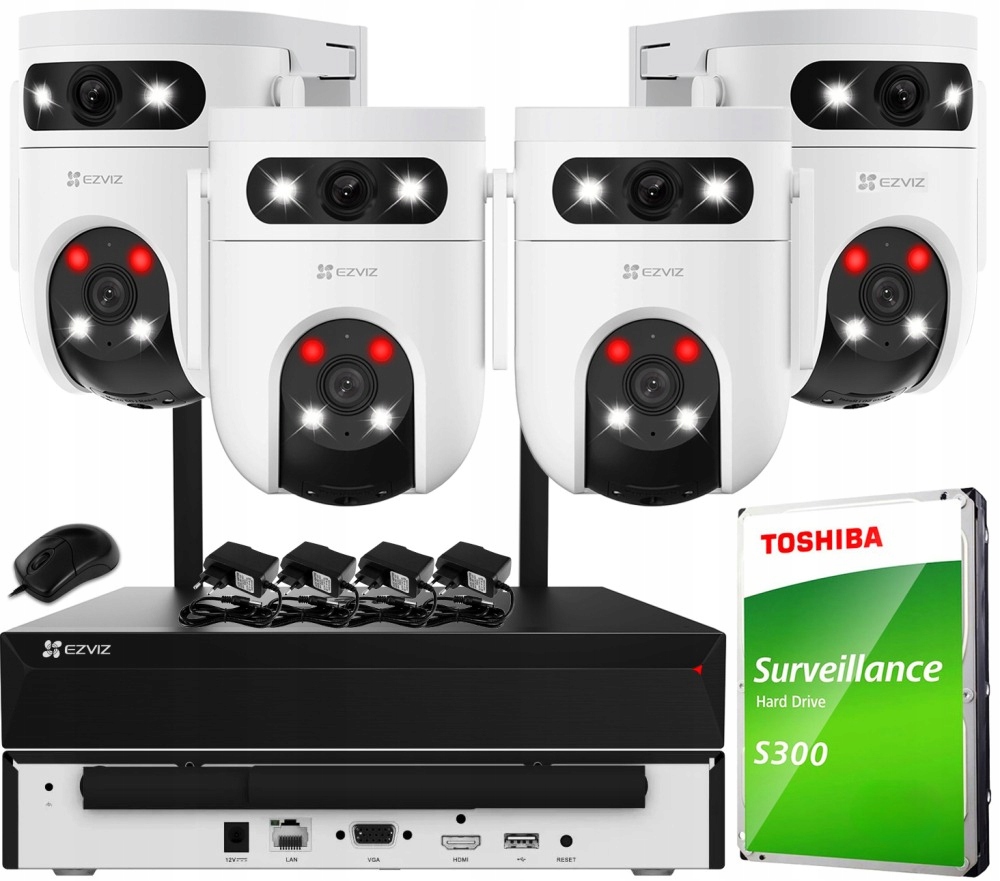 Zestaw monitoringu WiFi dom kamera IP 4x H9c 2K 3MPx IR30 audio