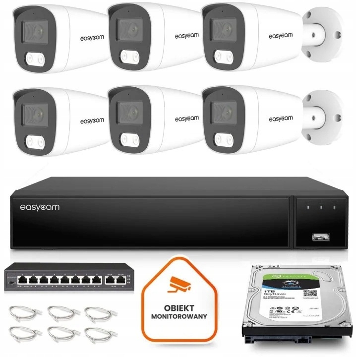 Zestaw do monitoringu IP dom kamera 6x EC-IP-B5MP30DL-W 5MPx IR30m mikrofon