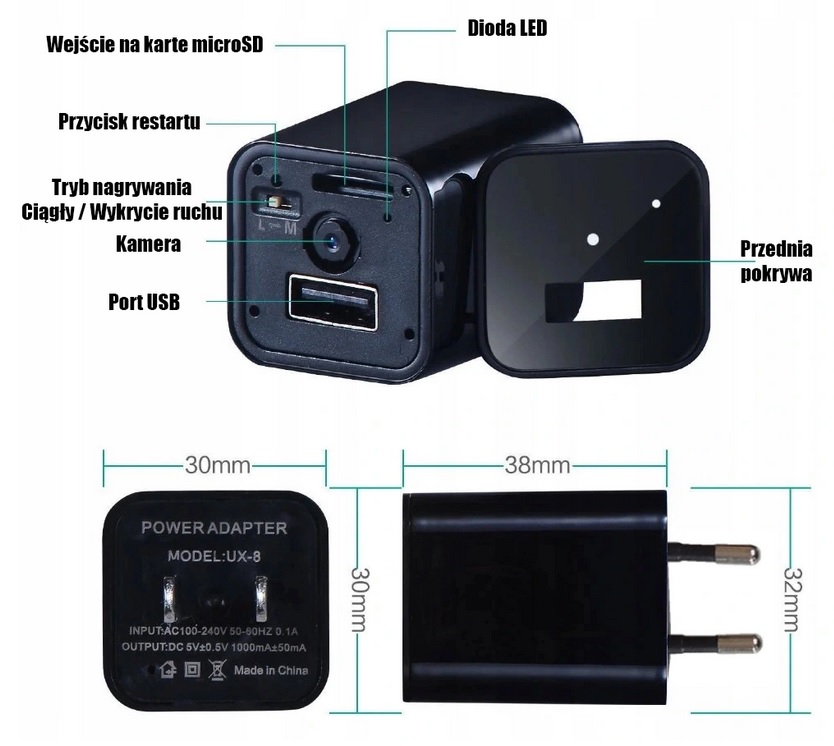 Mini KAMERA ŁADOWARKA USB UKRYTA SZPIEGOWSKA KAMERA UKRYTA W ŁADOWARCE - obrazek 2
