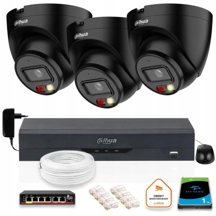 Zestaw monitoringu IP 3x IPC-HDW1439V-A-IL-BLACK 4mpx Dahua