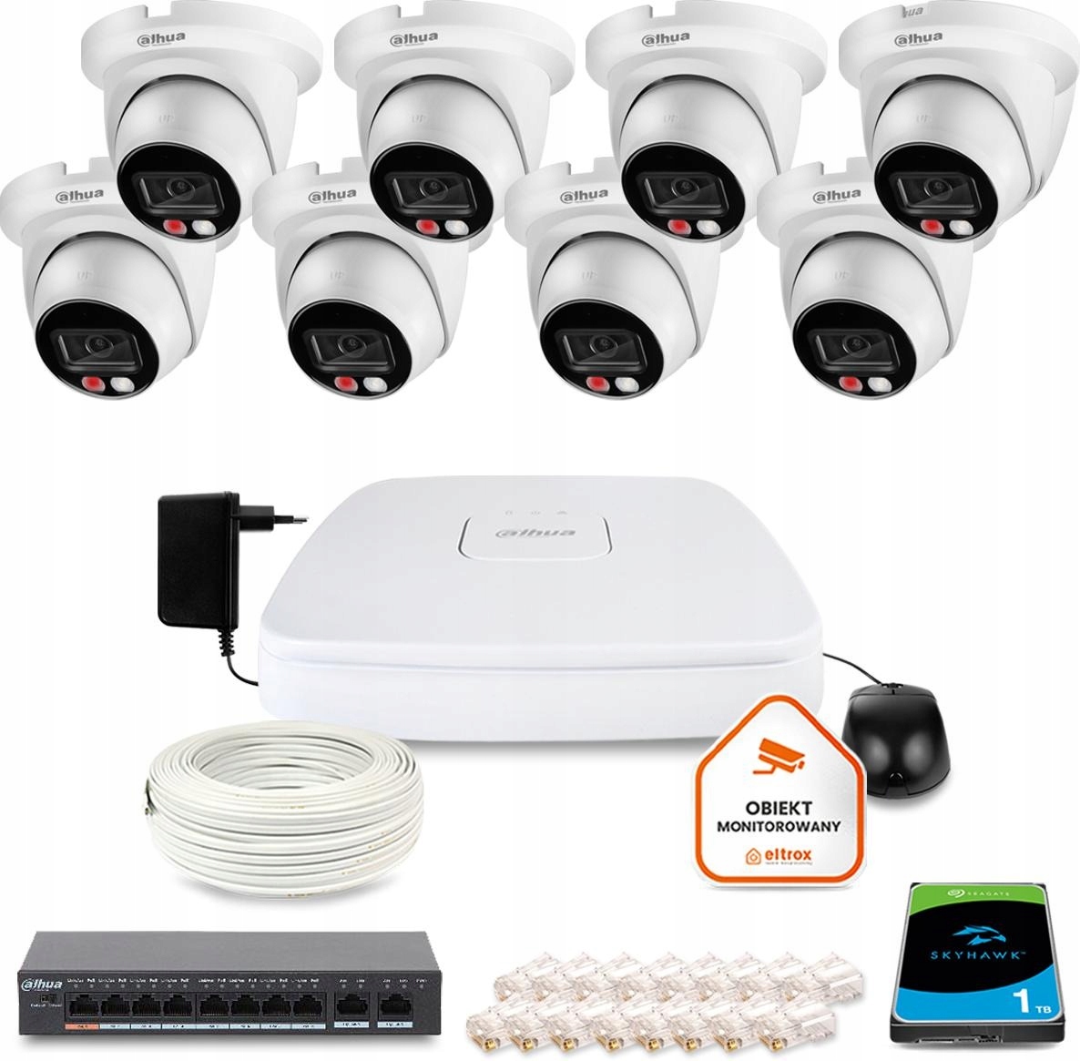 Zestaw do monitoringu IP 8x IPC-HDW2249TM-S-IL-0280B 2MPx IR30 m