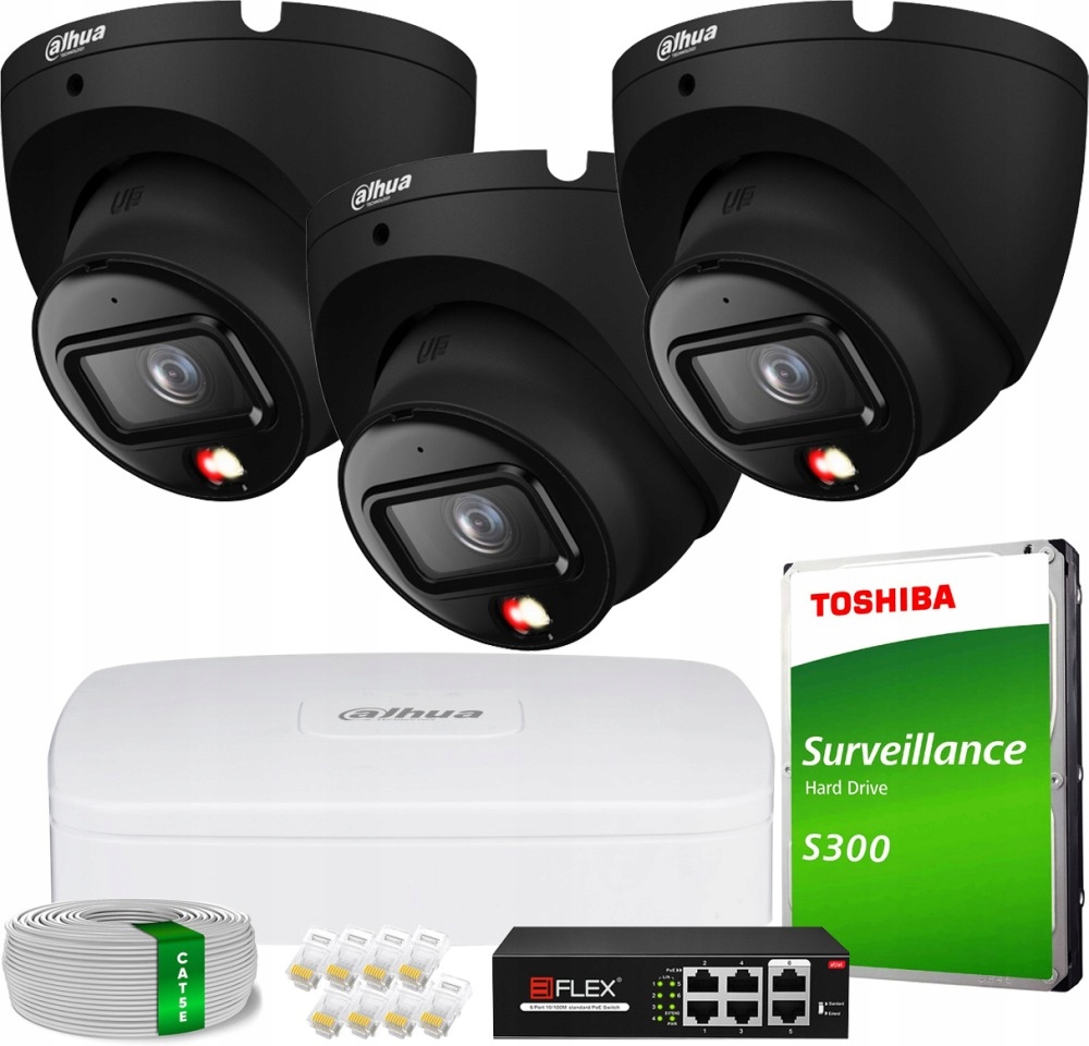 Zestaw monitoringu dom kamera IP 3x IPC-HDW1639T-A-IL-BLACK 6MPx IR30 audio