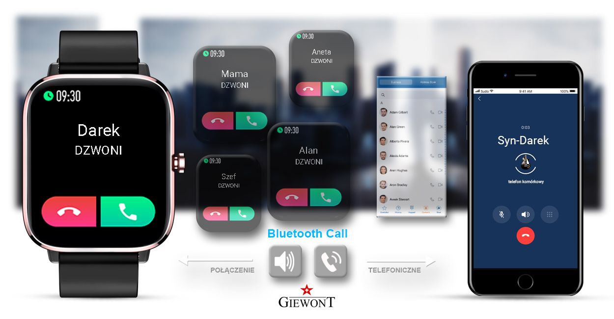 Smartwatch Giewont GW230-3 Tarcza Różowe Złoto i Czarny Pasek Silikonowy - obrazek 7