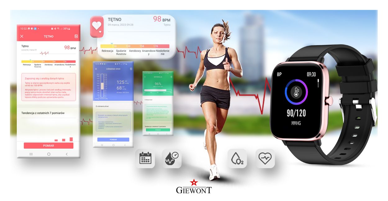 Smartwatch Giewont GW230-3 Tarcza Różowe Złoto i Czarny Pasek Silikonowy - obrazek 11