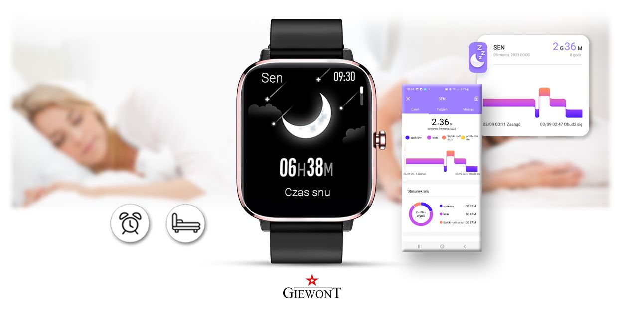 Smartwatch Giewont GW230-3 Tarcza Różowe Złoto i Czarny Pasek Silikonowy - obrazek 13
