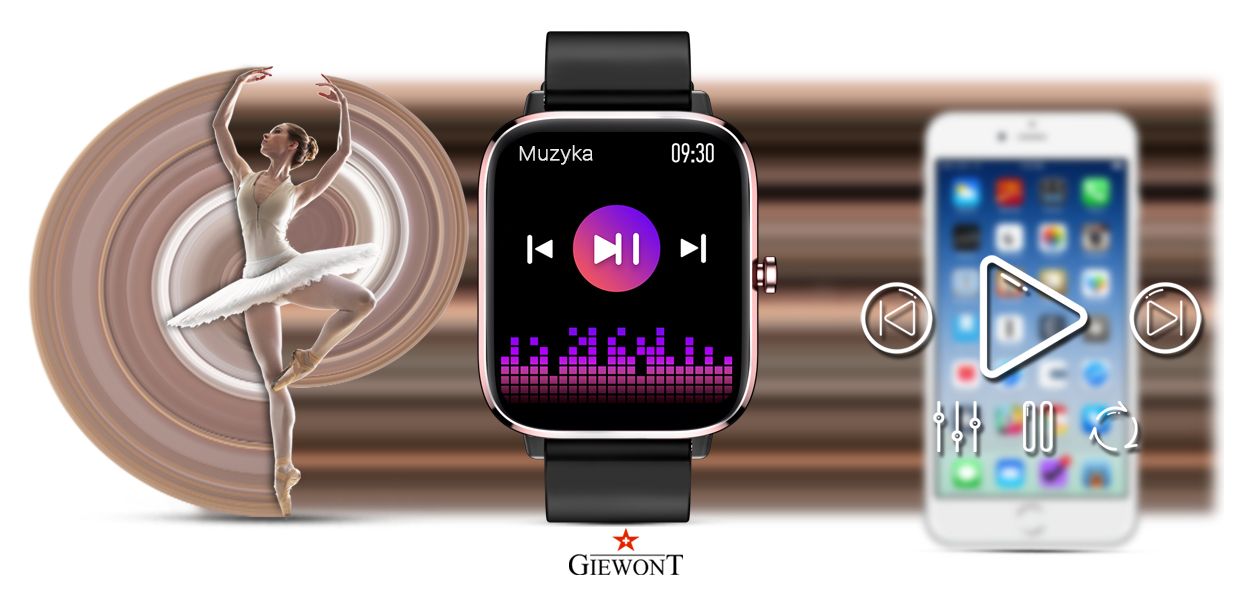 Smartwatch Giewont GW230-3 Tarcza Różowe Złoto i Czarny Pasek Silikonowy - obrazek 16