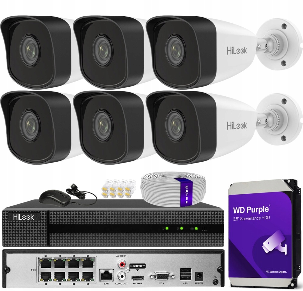 Zestaw monitoringu dom kamera IP 6x IPC-B150H BLACK 5MPx PoE IR 30 m