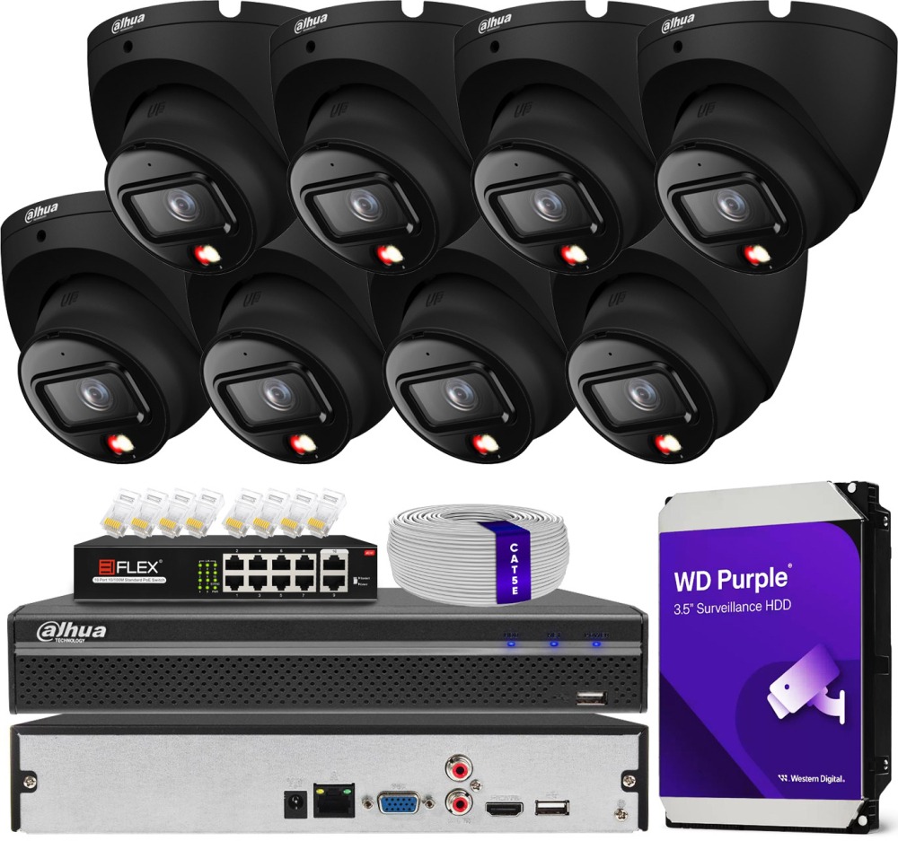 Zestaw monitoringu dom kamera IP 8x IPC-HDW1639T-A-IL-BLACK 6MPx IR30 audio