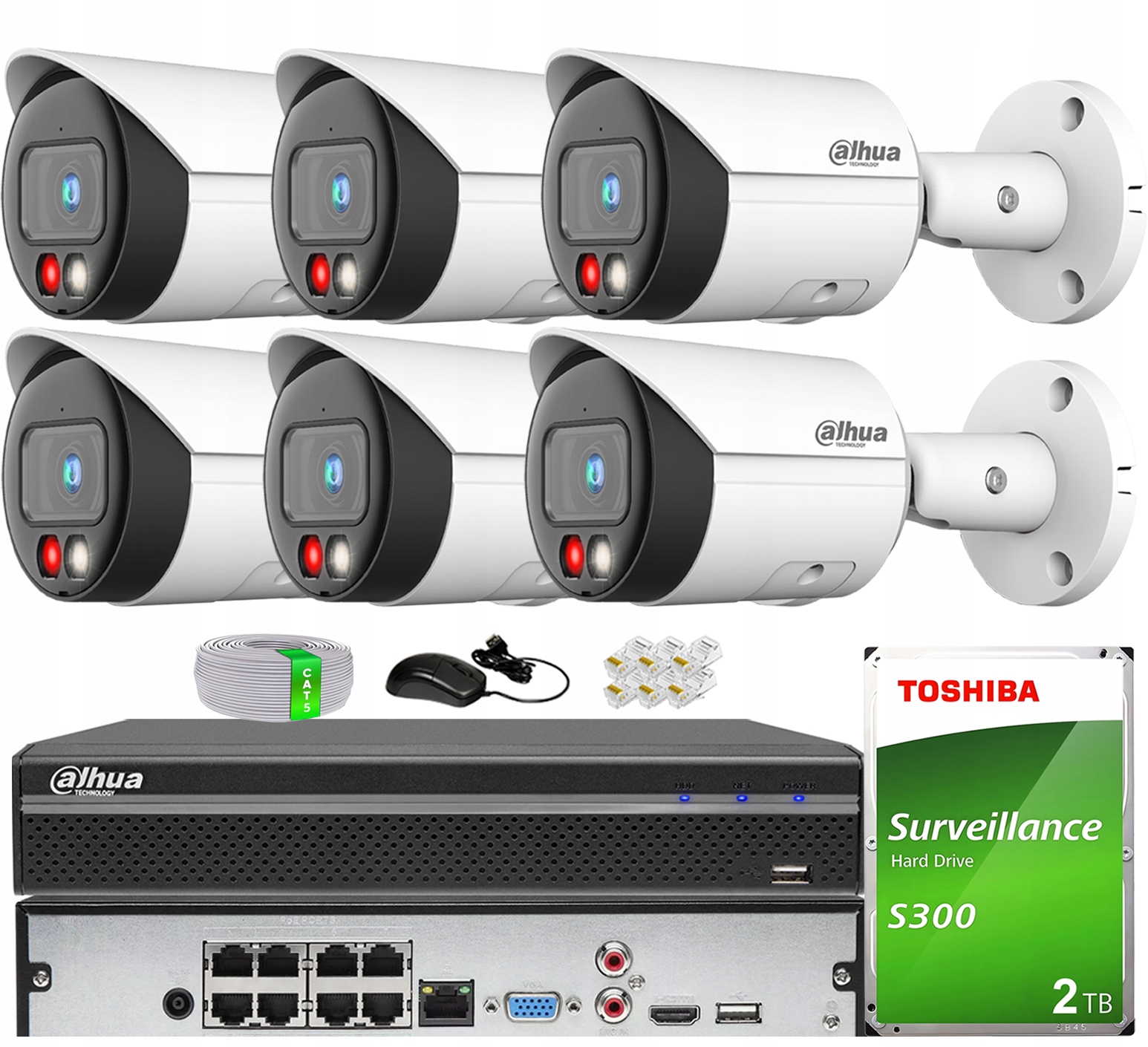 Zestaw do monitoringu IP 6x IPC-HFW2849S-S-IL-0280B 8MPx PoE 2TB