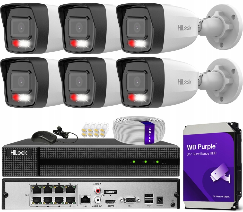 Zestaw do monitoringu dom kamera IP 6x IPC-B180HA-LU 8Mpx IR 30 m mikrofon