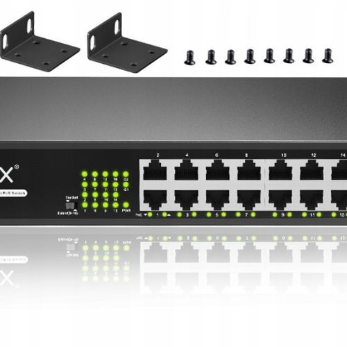 Switch PoE 16x POE +2x Gigabit Uplink 160W montaż...