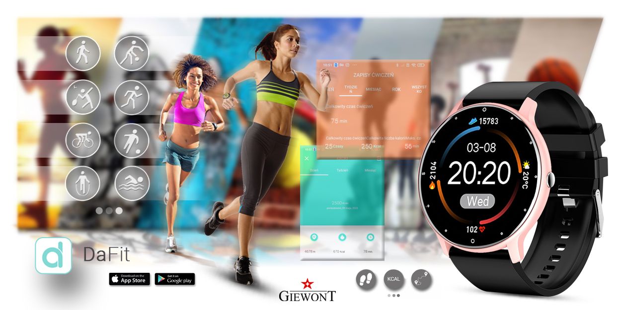 Smartwatch Giewont GW120-3 Różowy i Czarny Pasek Silikonowy - obrazek 9