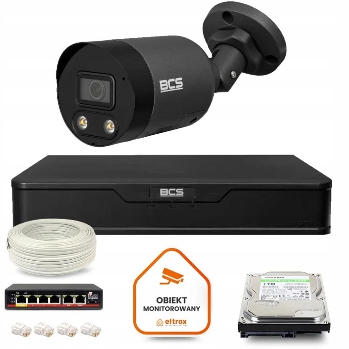 Zestaw do monitoringu kamera IP 1x BCS-P-TIP28FWR3L2-Ai2-G 8Mpx IR 30m