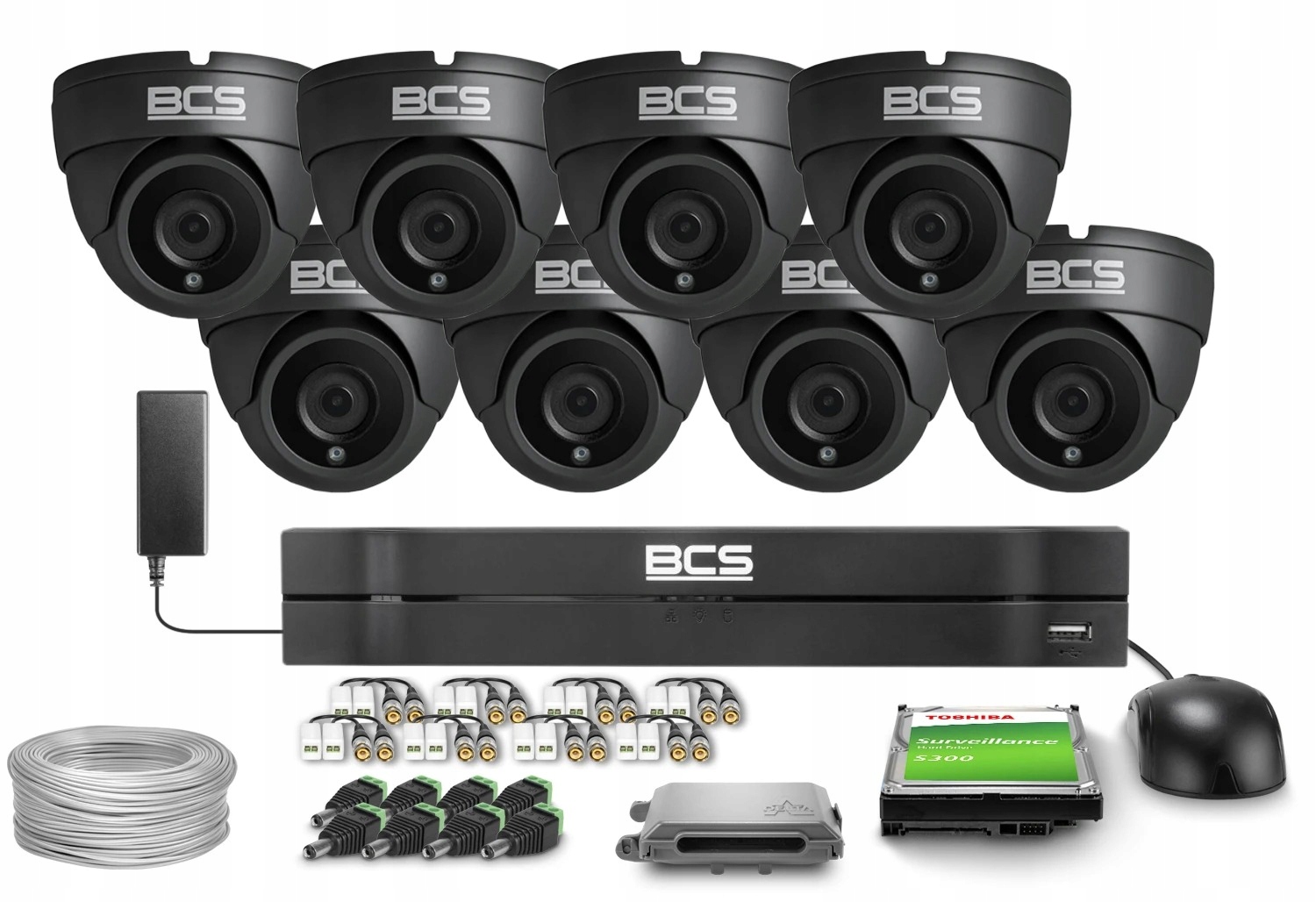 Zestaw monitoringu dom firma kamery 4W1 AHD 8x BCS-EA15FR3-G(H2) 5MPx IR 30m