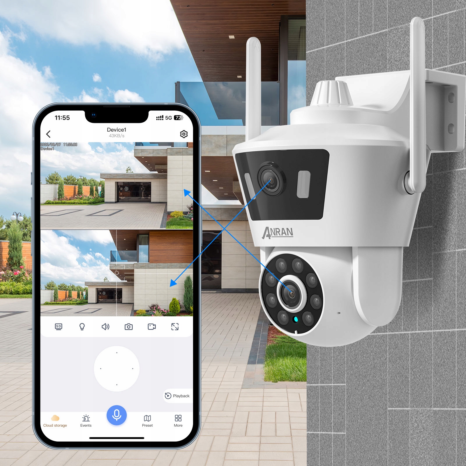 Kamera IP zewnętrzna Anran P7 Dual Lens Wifi Camera autotracking ICSEE - obrazek 8