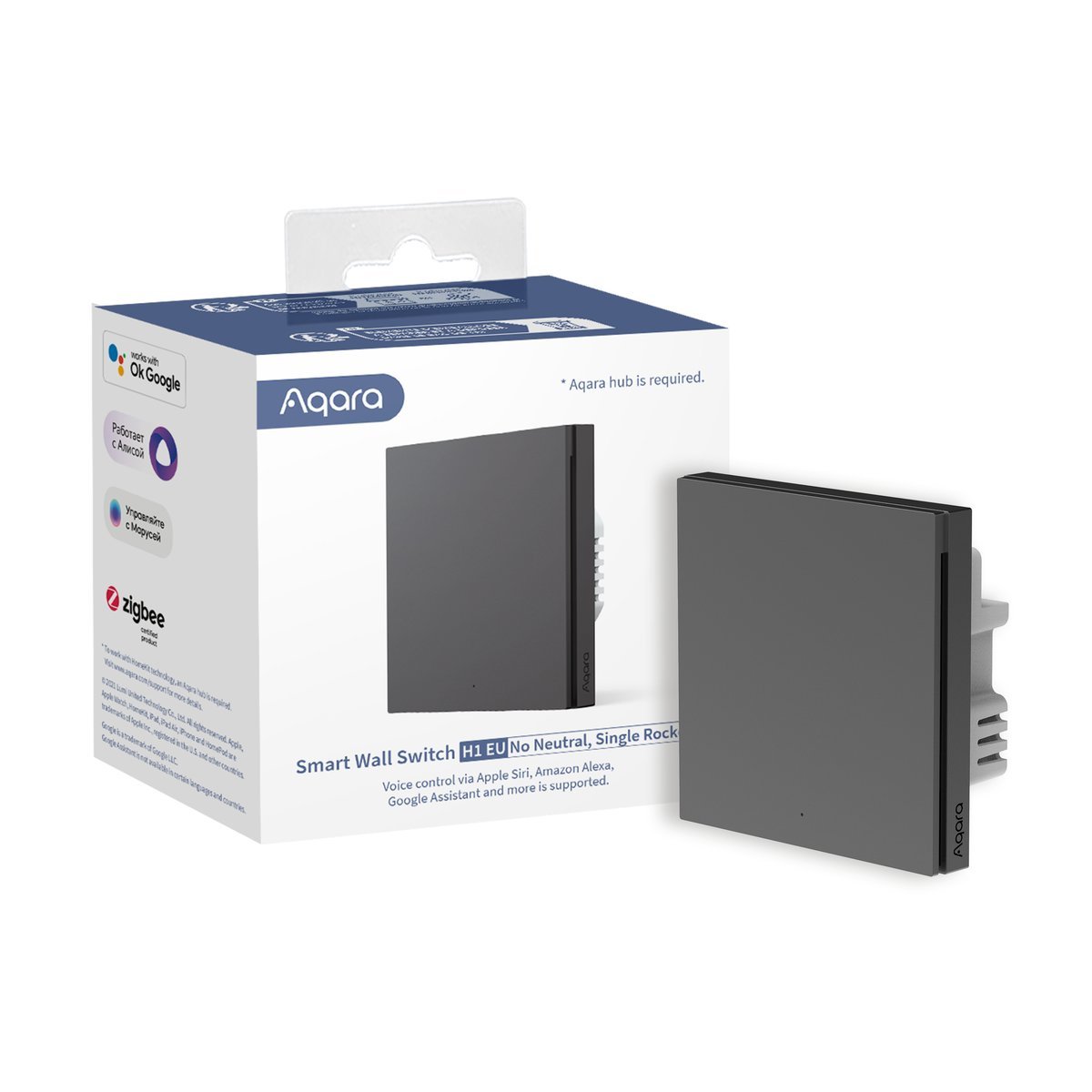 Aqara Smart Wall Switch H1 Szary | Przełącznik | Pojedynczy, bez Neutral, Zigbee 3.0, EU, WS-EUK01-G