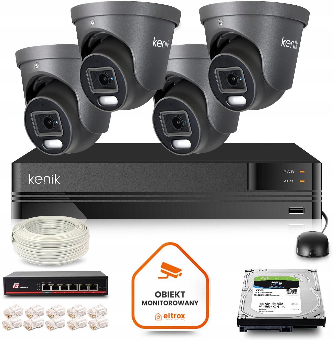 Zestaw monitoringu dom firma IP 4x KG-430DPA-E-G 4Mpx IR 30m