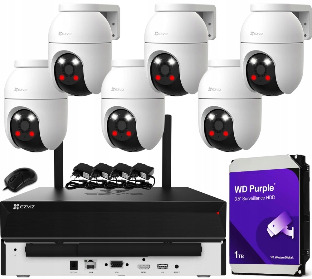 Zestaw monitoringu dom IP kamera obrotowa WiFi 6x C8c 3K 5MPx IR 30 m audio