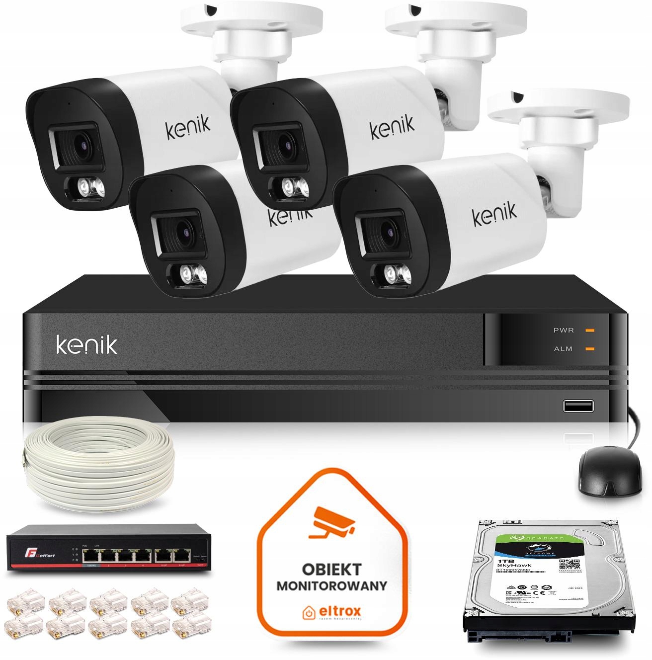 Zestaw monitoringu dom firma IP 4x KG-530TPA-L 5Mpx IR 30m mikrofon