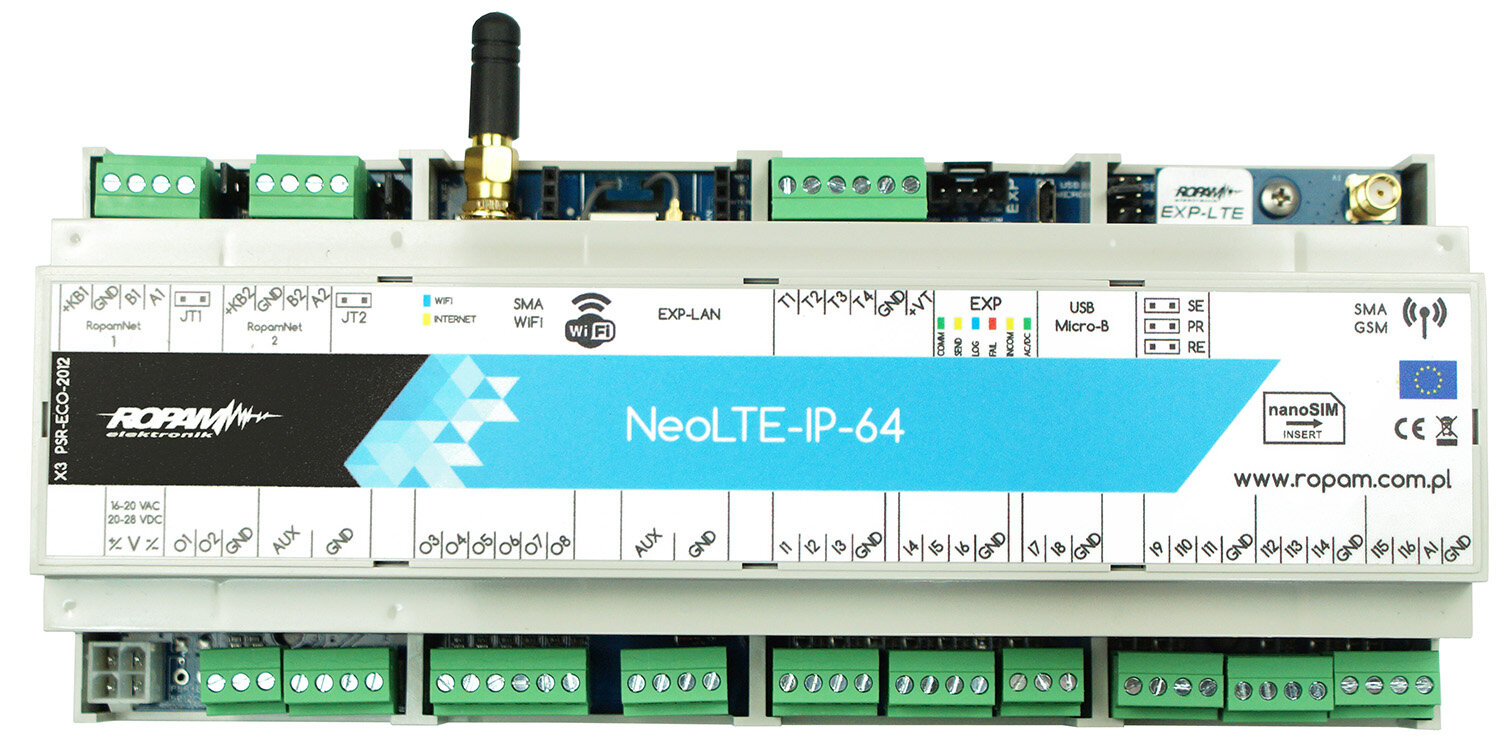 Centrala alarmowa Ropam NeoLTE-IP-64-D12M LTE + WiFi obudowa DIN