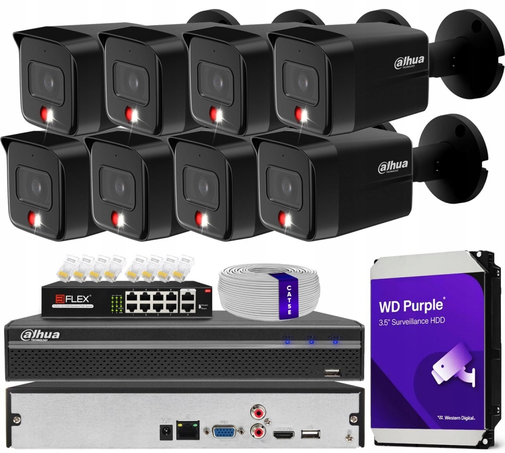 Zestaw monitoringu dom kamera IP 8x IPC-HFW1639TC-A-IL-0280B-S6 BLACK