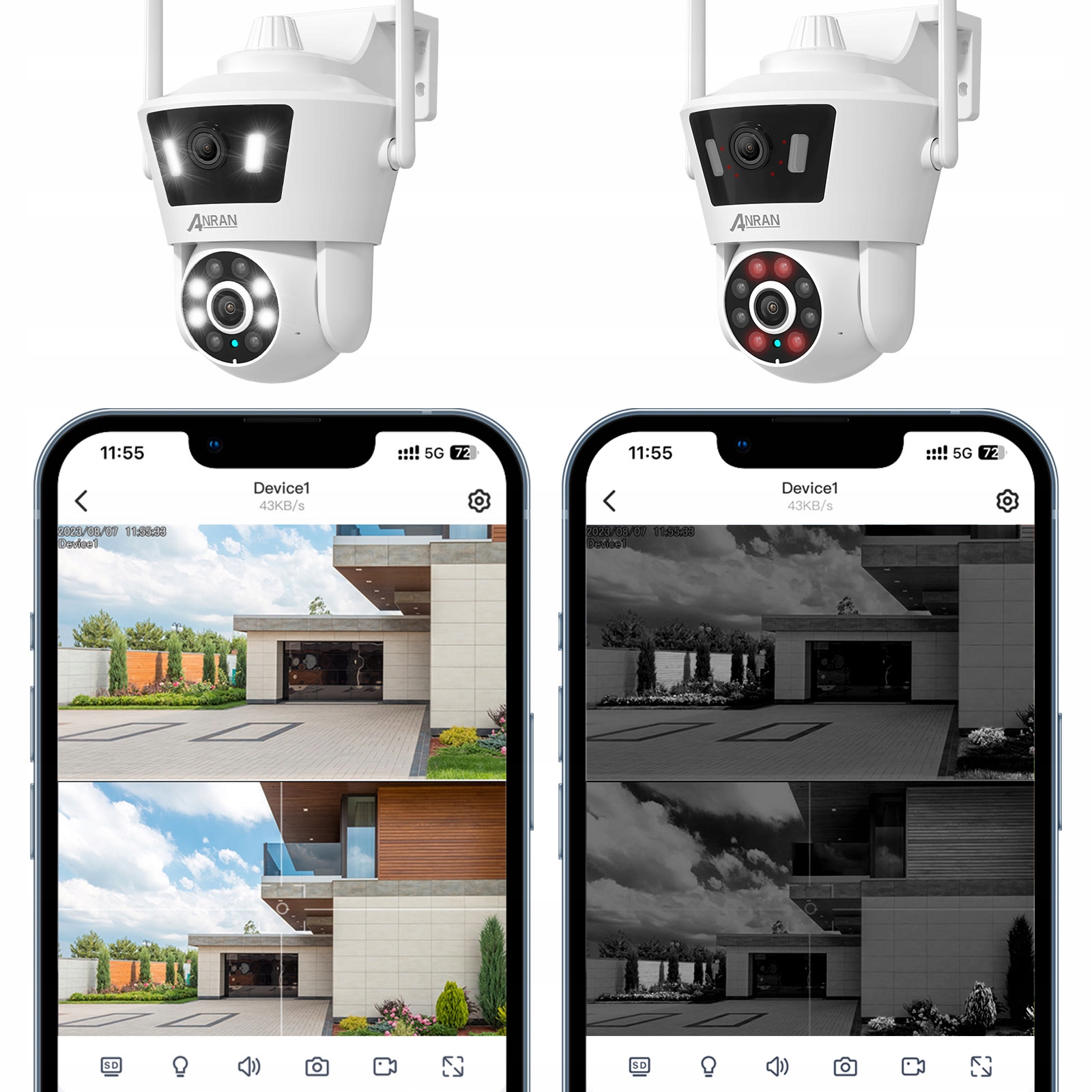 Kamera IP zewnętrzna Anran P7 Dual Lens Wifi Camera autotracking ICSEE - obrazek 9