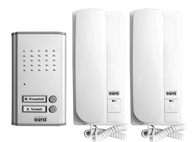 Domofon EURA ADP-47A3 DOPPIO - srebrny, dwurodzinny, głośnomówiący, obsługa 2 wejść