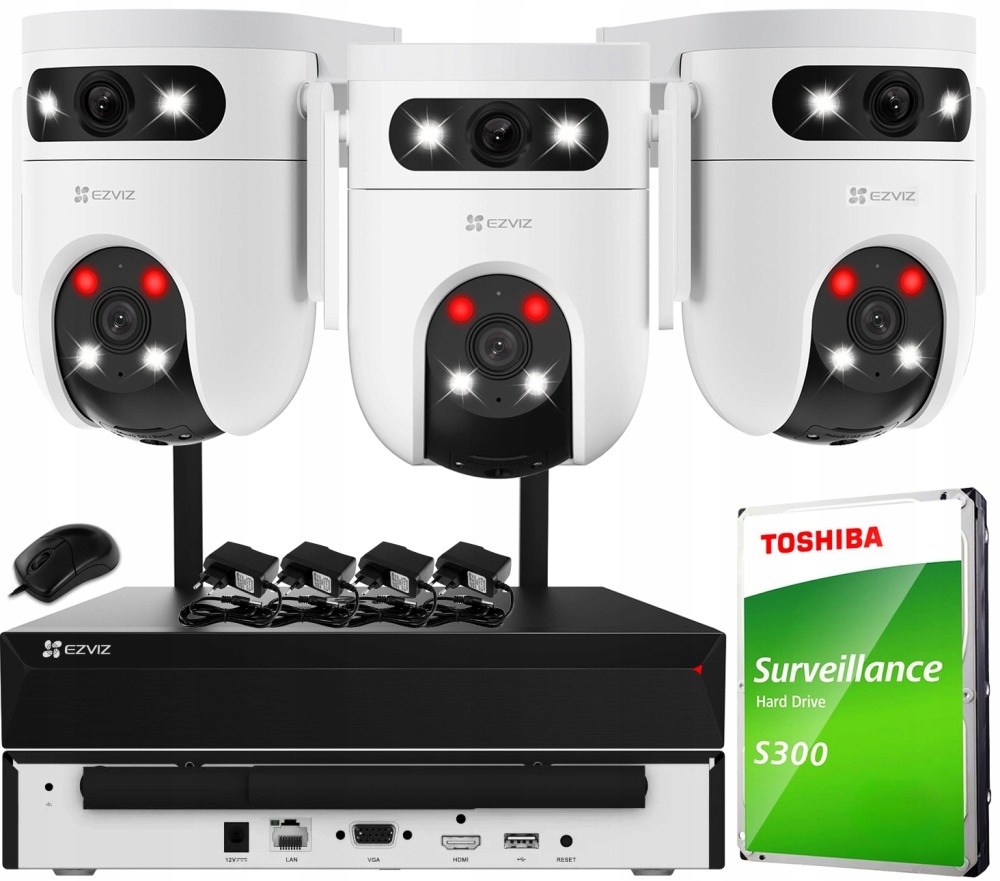 Zestaw monitoringu WiFi dom kamera IP 3x H9c 2K 3MPx IR30 audio